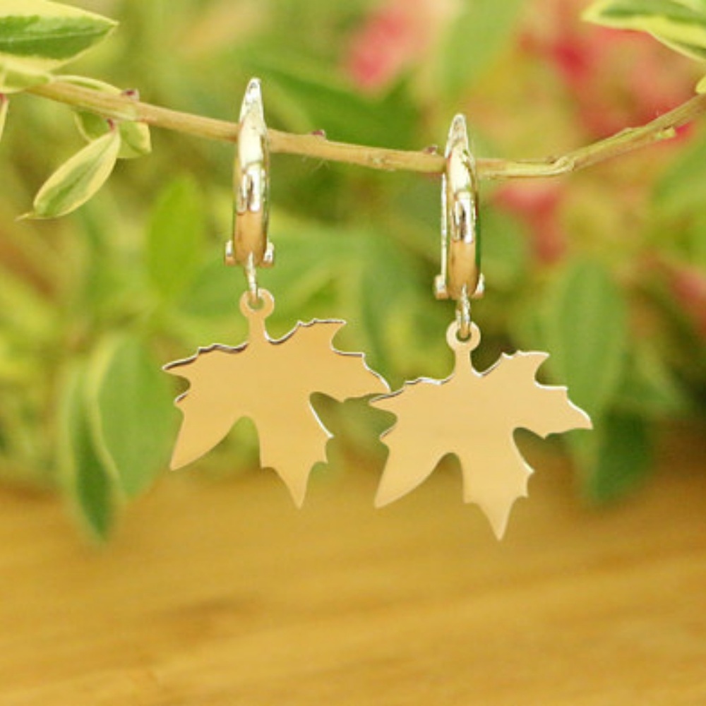 925 Sterling Silver Maple Leaf Dangle Earrings - Picture 7 of 7